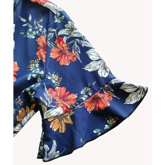 Shein Curve Top 0xl Wrap Short Sleeve Floral Hawaiian Beach - Picture 12 of 12